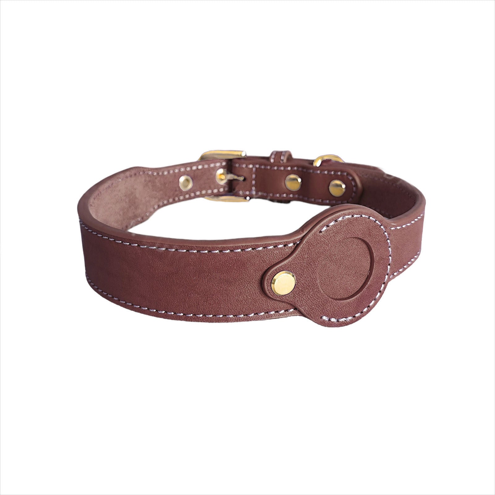 Genuine Leather AirTag Pet Collar for Large Breeds - Premium Cowhide Pet Tracker Collar