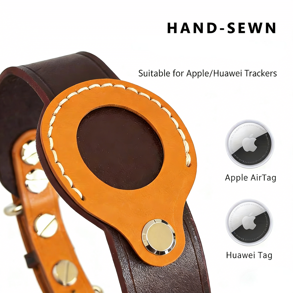 AirTag Pet Collar - Leather Protective Case for Cats & Dogs with Anti-Lost Tracker (Huawei Tag Compatible)