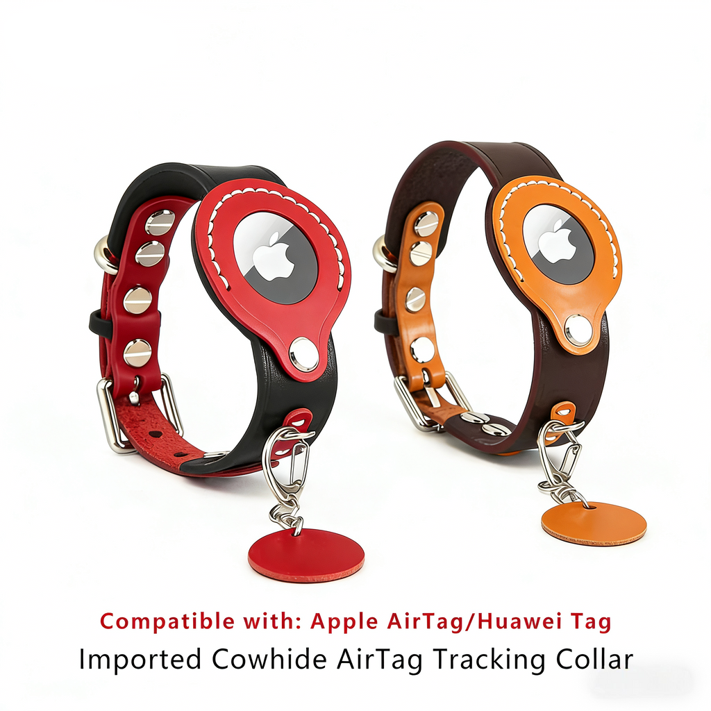 AirTag Pet Collar - Leather Protective Case for Cats & Dogs with Anti-Lost Tracker (Huawei Tag Compatible)
