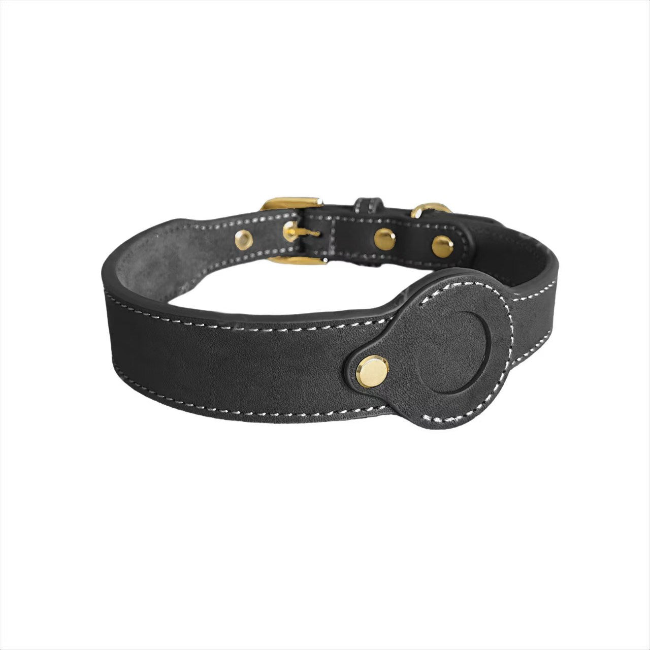 Genuine Leather AirTag Pet Collar for Large Breeds - Premium Cowhide Pet Tracker Collar