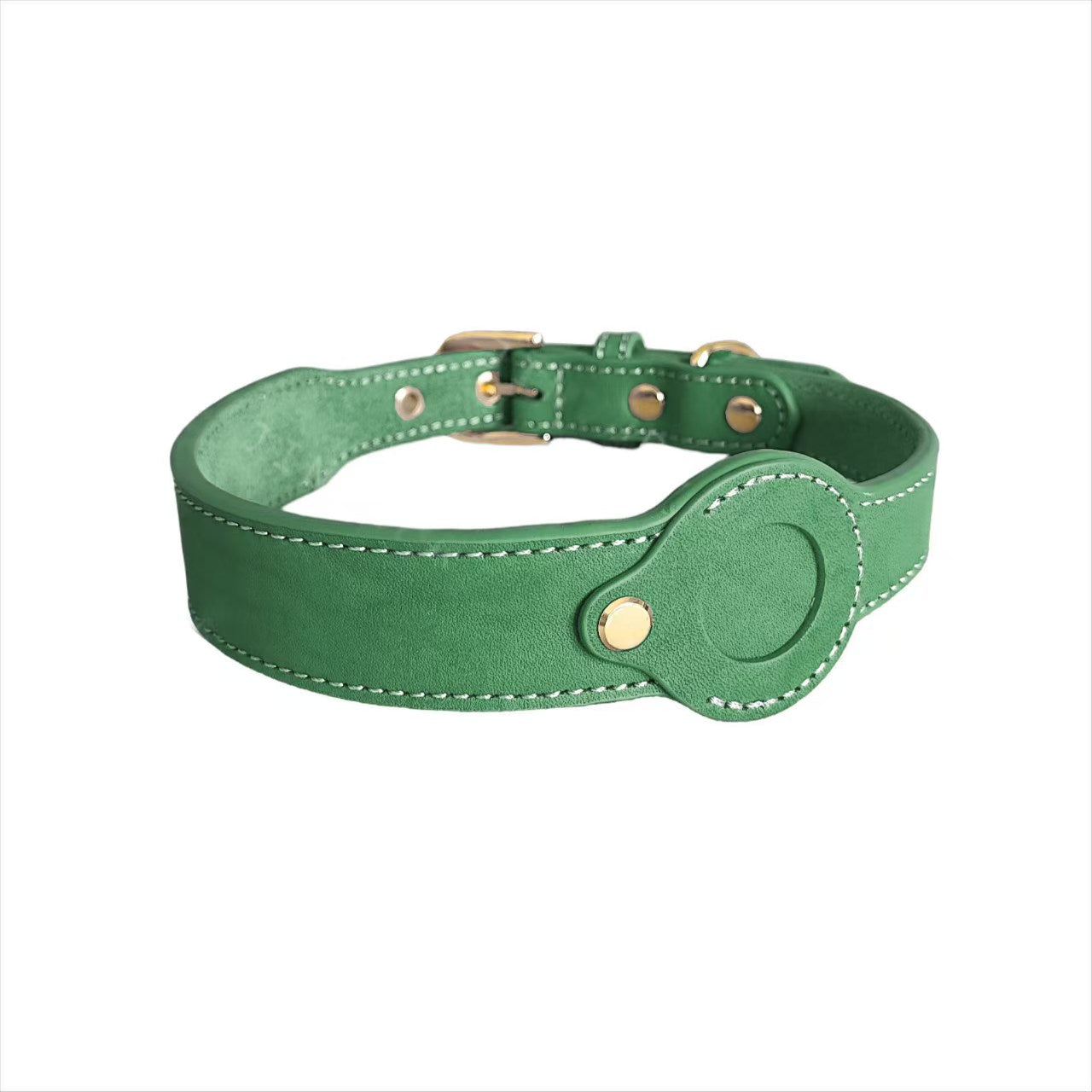 Genuine Leather AirTag Pet Collar for Large Breeds - Premium Cowhide Pet Tracker Collar