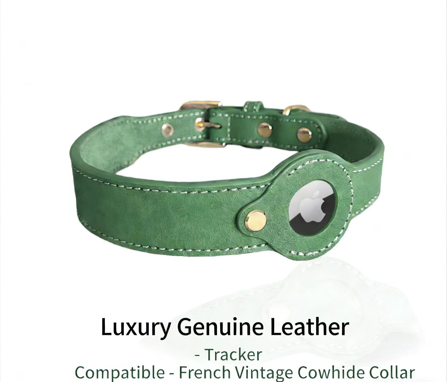 Genuine Leather AirTag Pet Collar for Large Breeds - Premium Cowhide Pet Tracker Collar