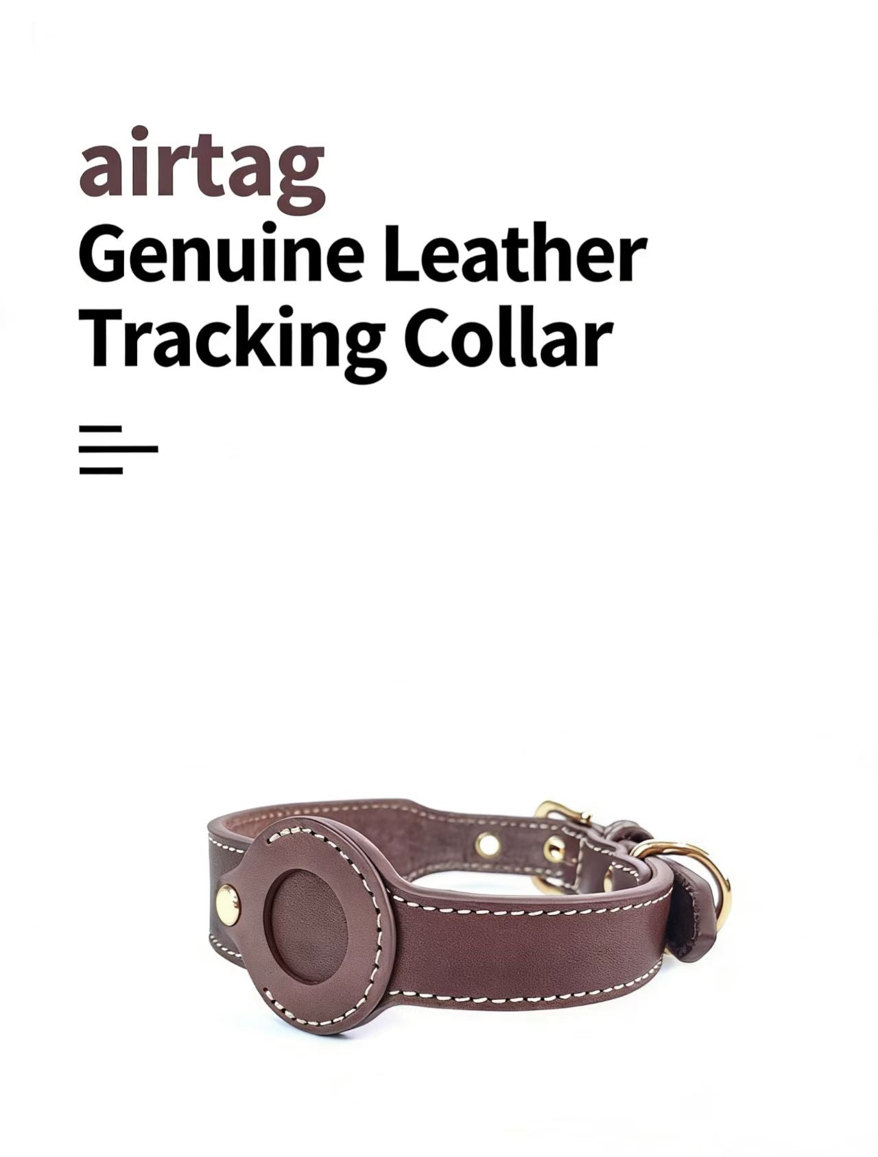 Genuine Leather AirTag Pet Collar for Large Breeds - Premium Cowhide Pet Tracker Collar