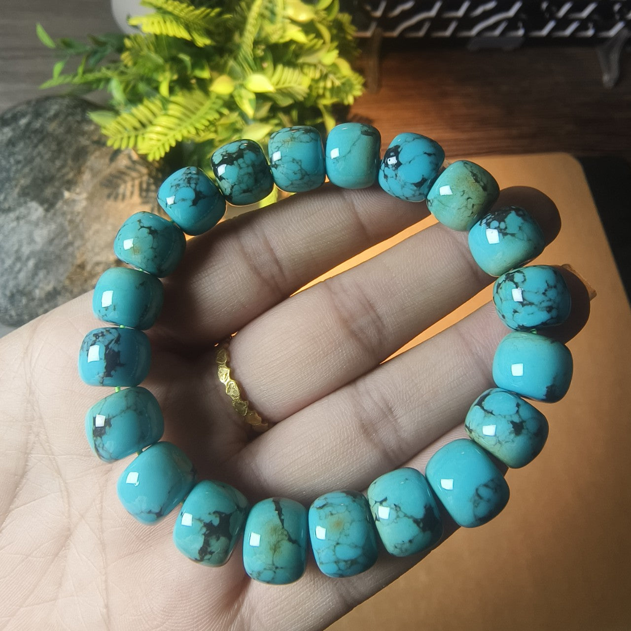 Tibetan Turquoise Bracelet - Natural Stone with Matrix Veining