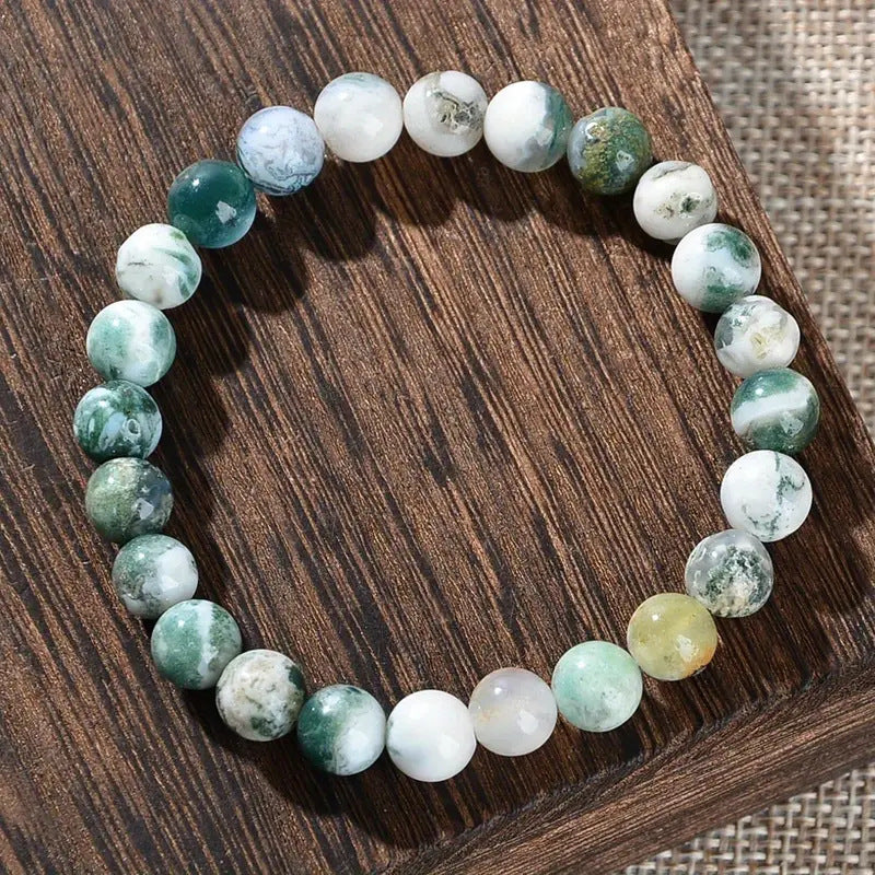 8mm Natural Green Phantom Quartz Crystal Bracelet - Wealth & Success Energy Stone