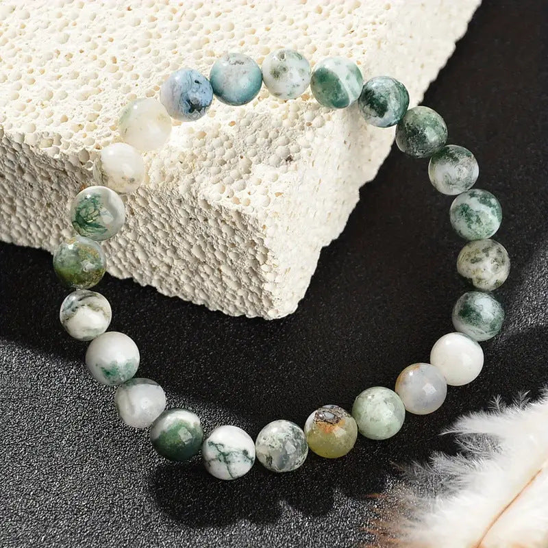 8mm Natural Green Phantom Quartz Crystal Bracelet - Wealth & Success Energy Stone