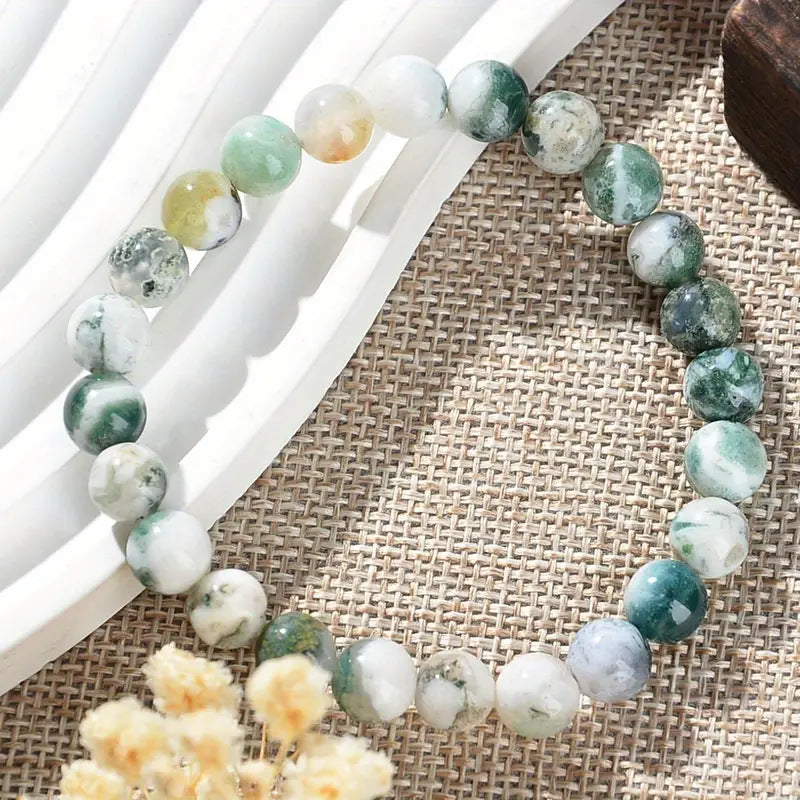 8mm Natural Green Phantom Quartz Crystal Bracelet - Wealth & Success Energy Stone