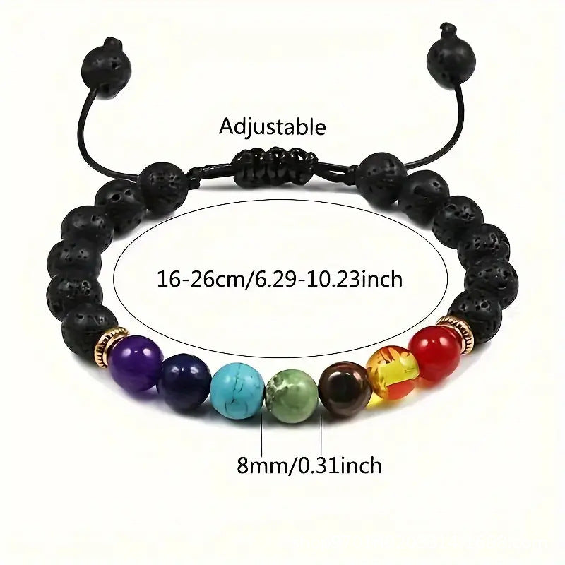 7 Chakra Healing Stone Bracelet - Adjustable Braided Yoga Meditation Bracelet