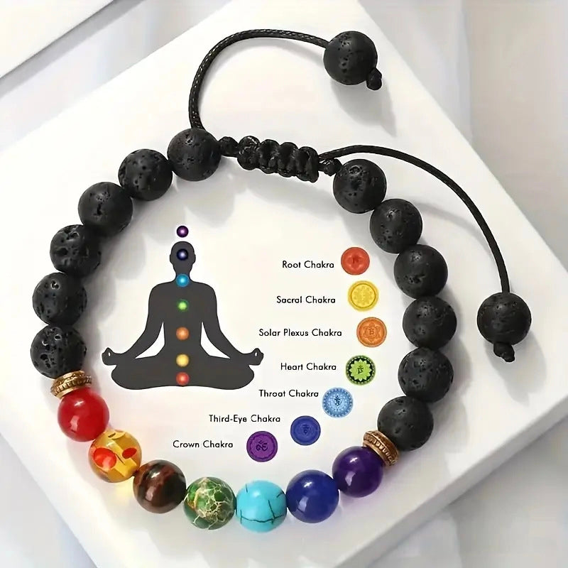 7 Chakra Healing Stone Bracelet - Adjustable Braided Yoga Meditation Bracelet