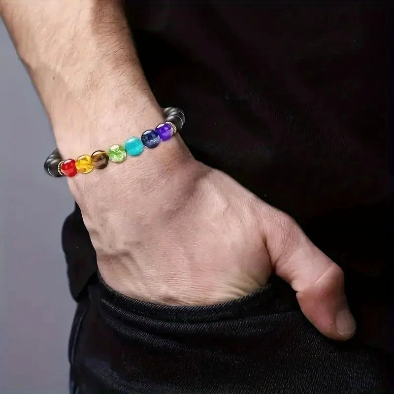 7 Chakra Healing Stone Bracelet - Adjustable Braided Yoga Meditation Bracelet
