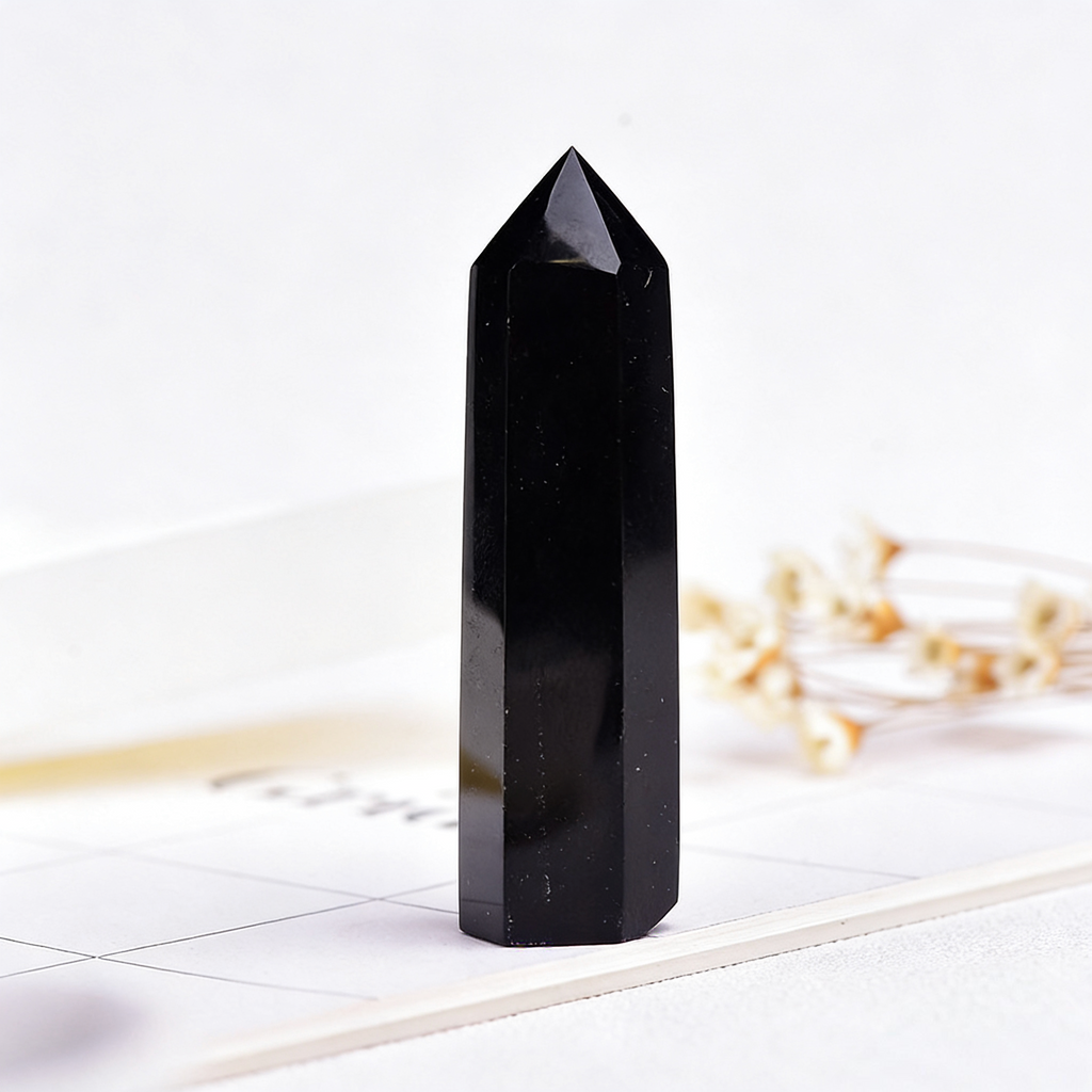 Black Obsidian Crystal Point | Natural Volcanic Glass Energy Tower