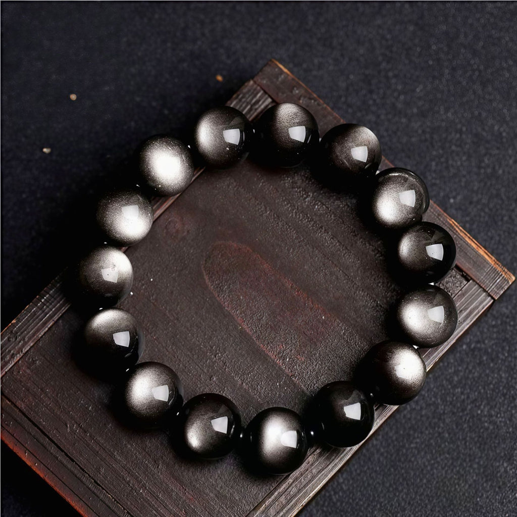 Natural 7A Grade Double Eye Silver Obsidian Bracelet - Premium Healing Stone Beaded Bracelet