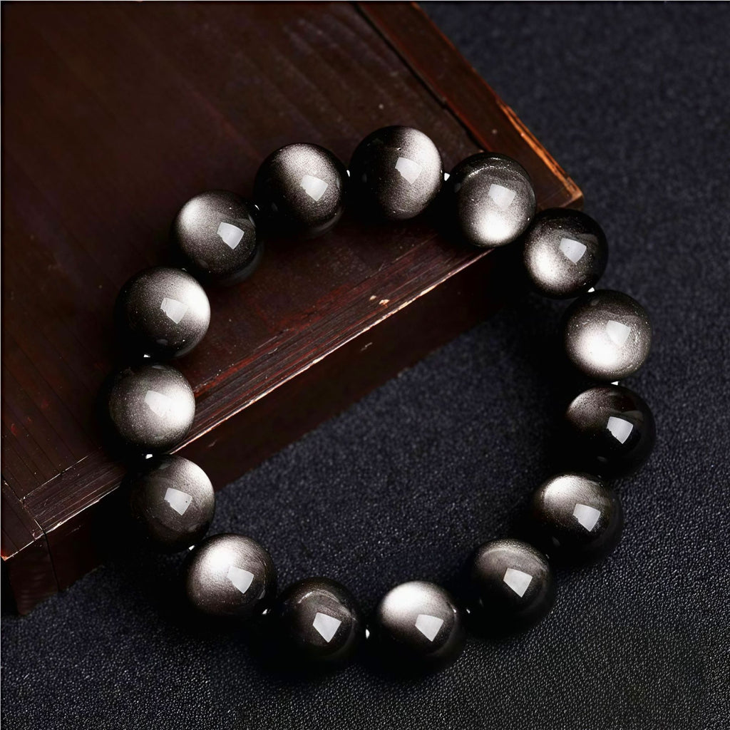 Natural 7A Grade Double Eye Silver Obsidian Bracelet - Premium Healing Stone Beaded Bracelet