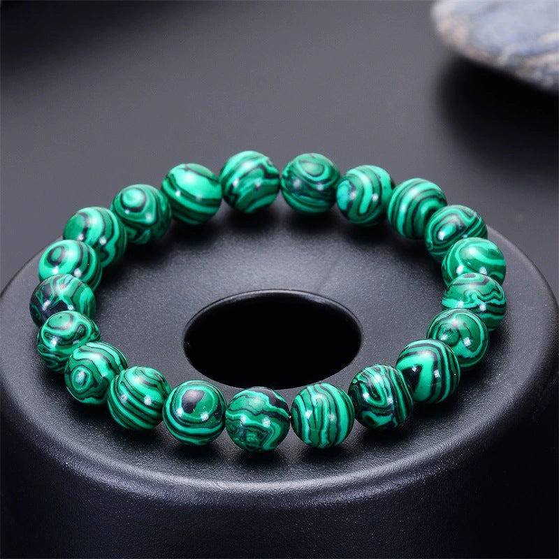 Natural 8mm Malachite Bracelet with Black Obsidian Spacers - Healing Crystal Beaded Bracelet