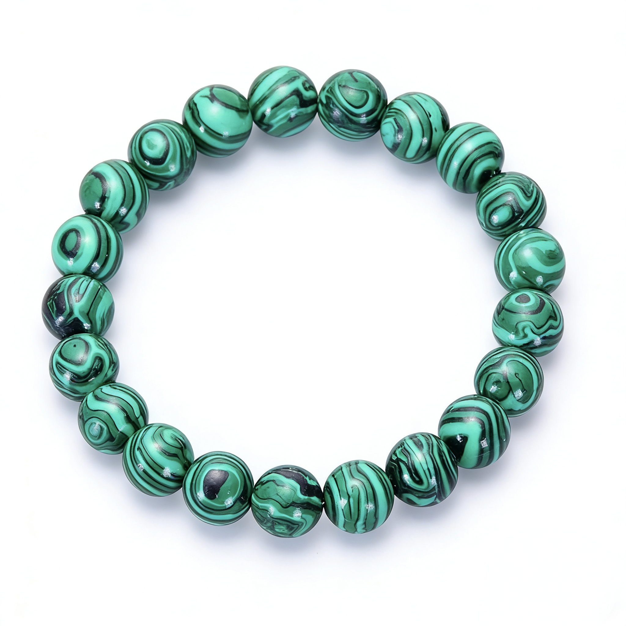 Natural 8mm Malachite Bracelet with Black Obsidian Spacers - Healing Crystal Beaded Bracelet