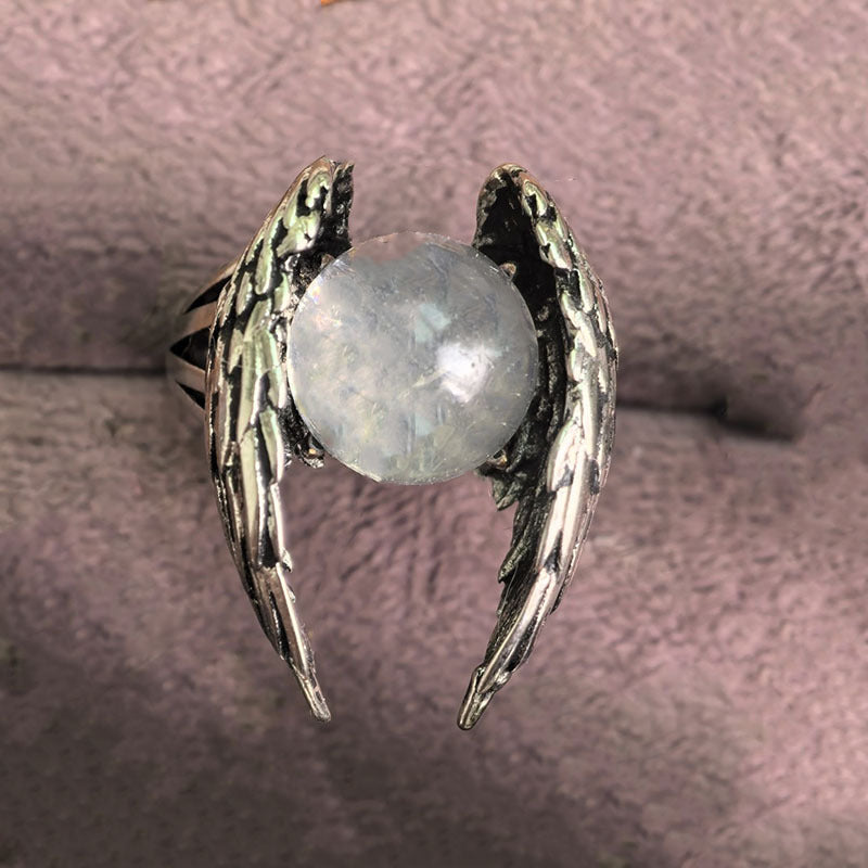 Ghost Wing Crystal Necklace | Vintage Angel Wings Pendant with Natural Stone