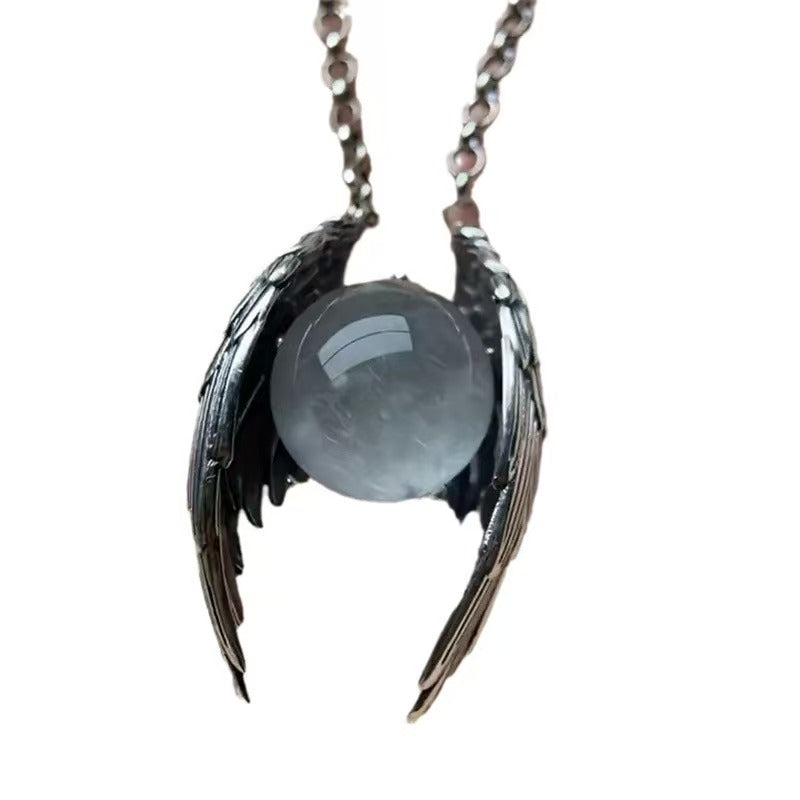 Ghost Wing Crystal Necklace | Vintage Angel Wings Pendant with Natural Stone