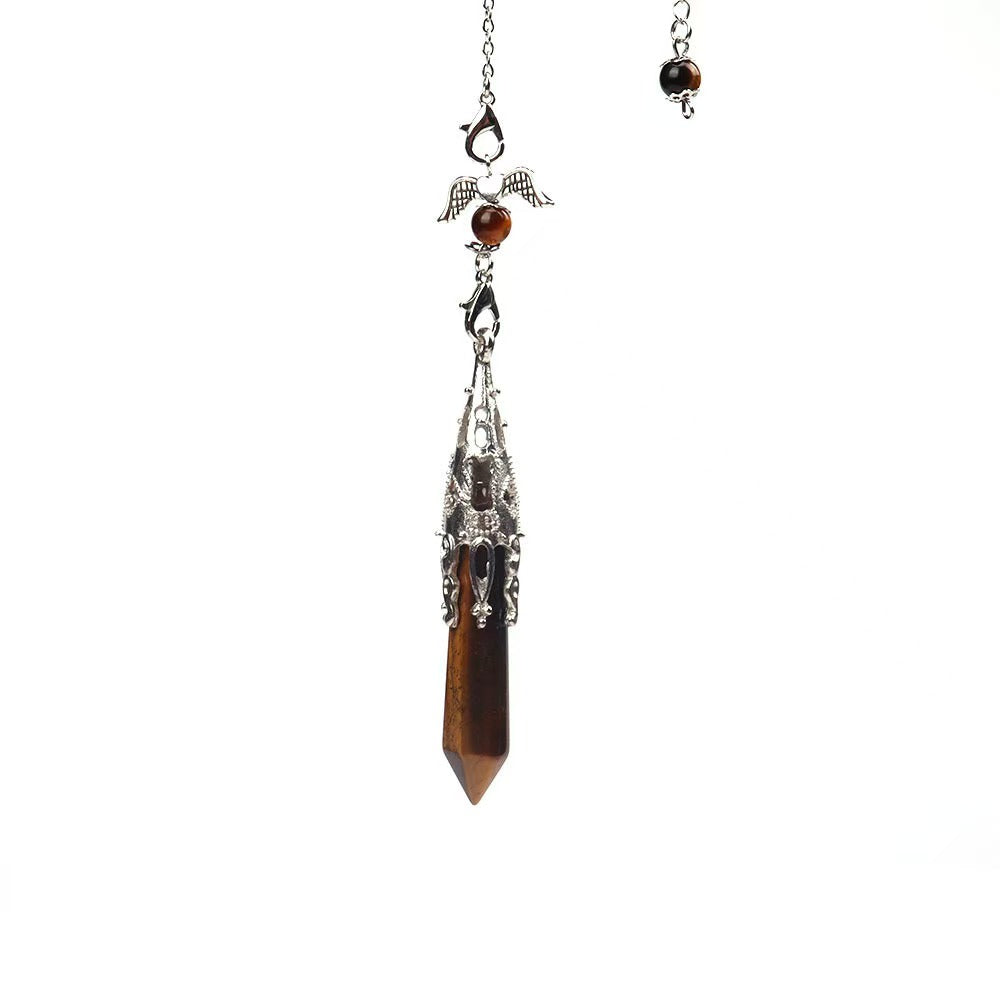 Angel Wing Pendulum Necklace | Natural Amethyst Crystal Hexagonal Point