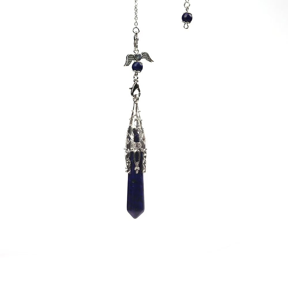 Angel Wing Pendulum Necklace | Natural Amethyst Crystal Hexagonal Point