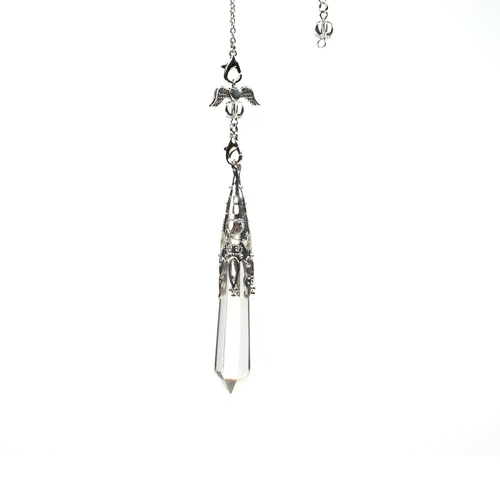 Angel Wing Pendulum Necklace | Natural Amethyst Crystal Hexagonal Point