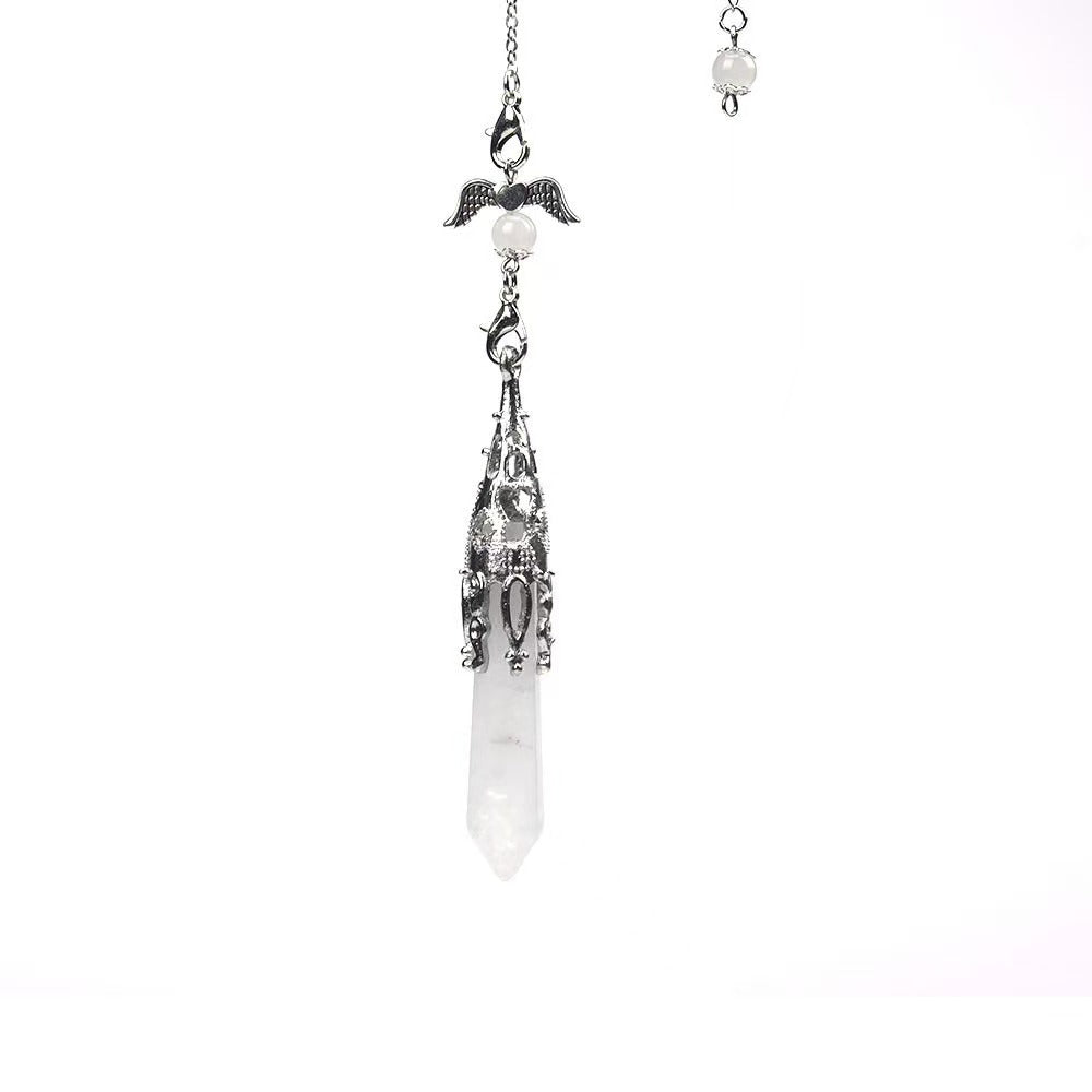 Angel Wing Pendulum Necklace | Natural Amethyst Crystal Hexagonal Point