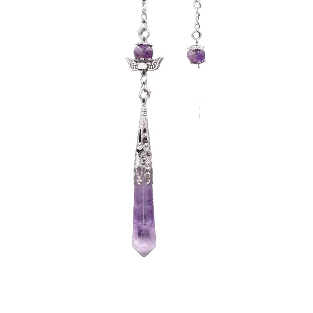Angel Wing Pendulum Necklace | Natural Amethyst Crystal Hexagonal Point