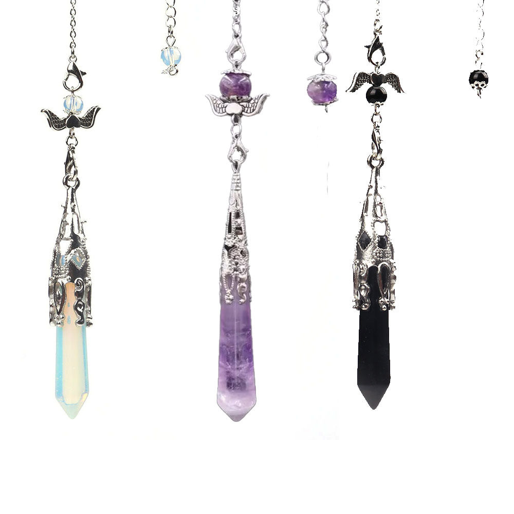 Angel Wing Pendulum Necklace | Natural Amethyst Crystal Hexagonal Point