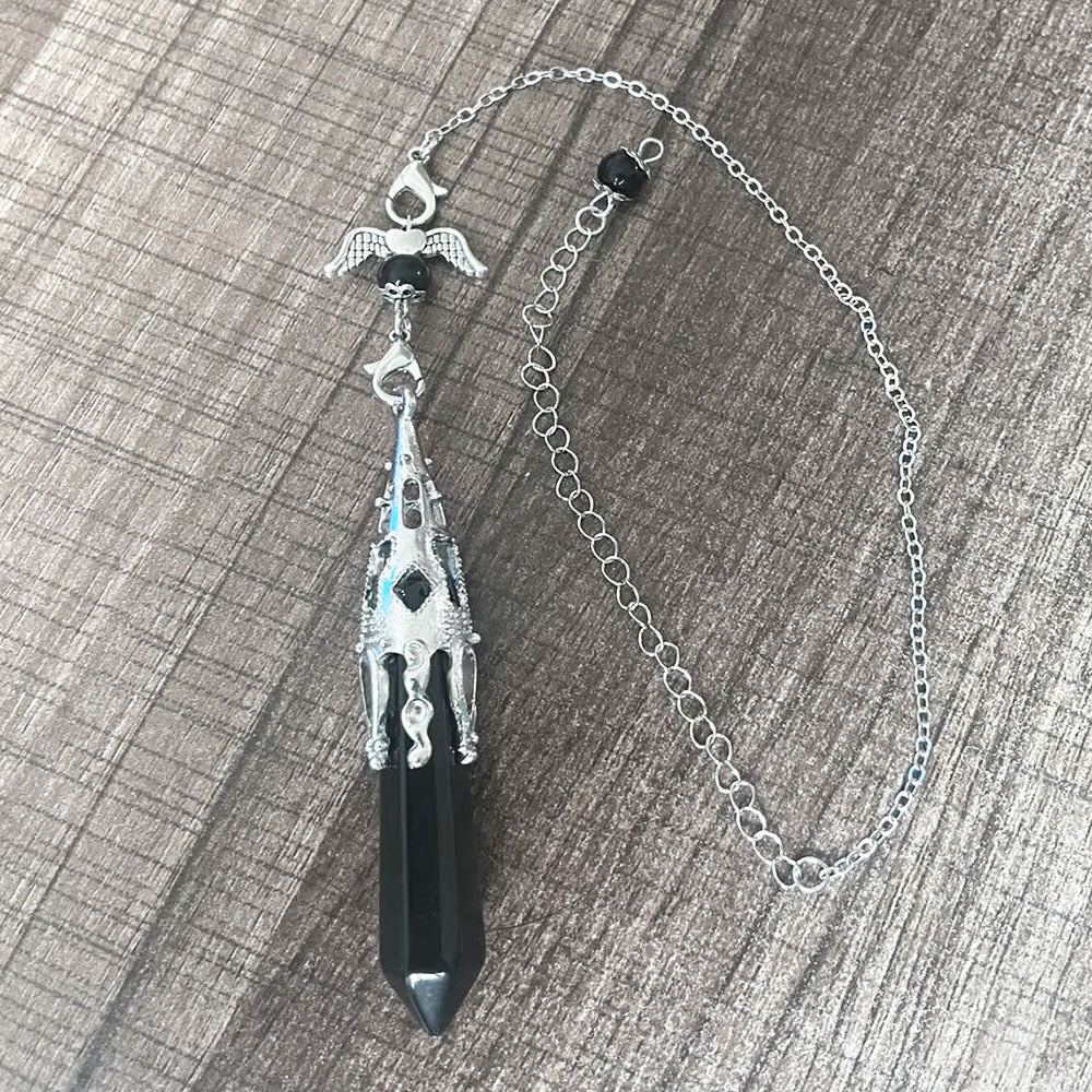 Angel Wing Pendulum Necklace | Natural Amethyst Crystal Hexagonal Point