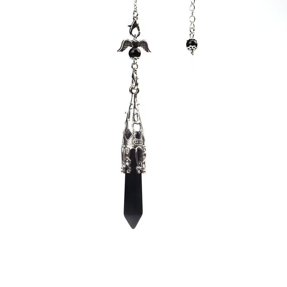 Angel Wing Pendulum Necklace | Natural Amethyst Crystal Hexagonal Point