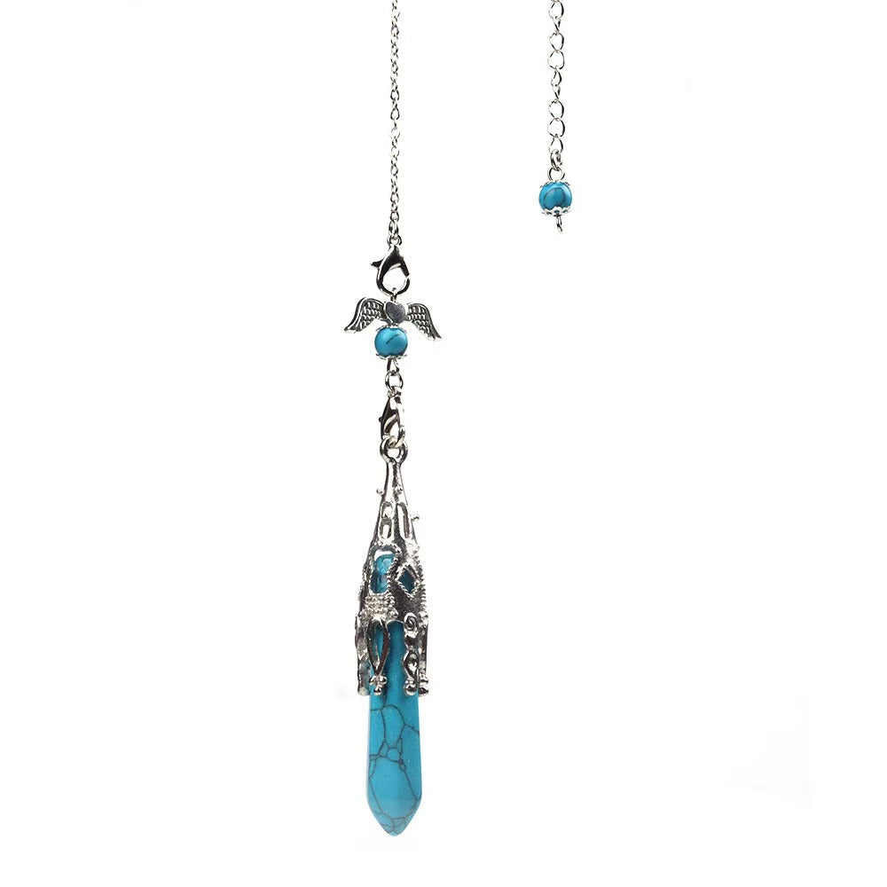 Angel Wing Pendulum Necklace | Natural Amethyst Crystal Hexagonal Point