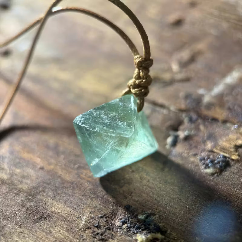 Natural Green Fluorite Crystal Pendant Necklace | Bohemian Raw Stone Jewelry