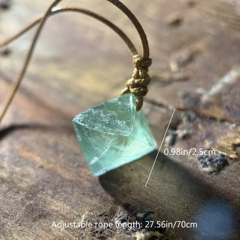 Natural Green Fluorite Crystal Pendant Necklace | Bohemian Raw Stone Jewelry