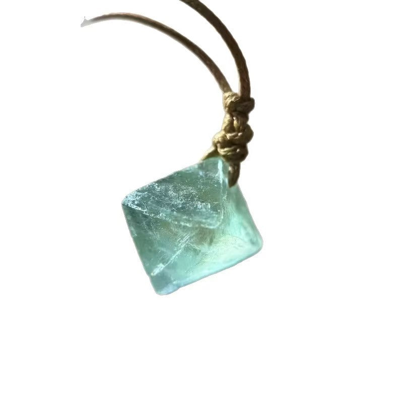 Natural Green Fluorite Crystal Pendant Necklace | Bohemian Raw Stone Jewelry