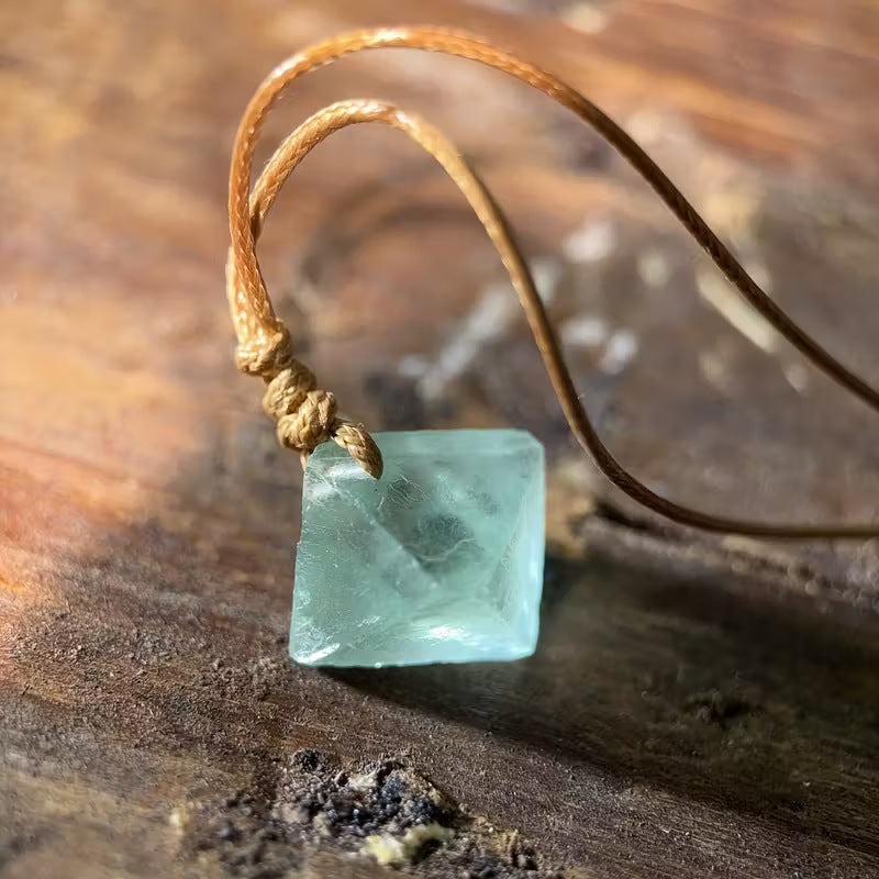 Natural Green Fluorite Crystal Pendant Necklace | Bohemian Raw Stone Jewelry