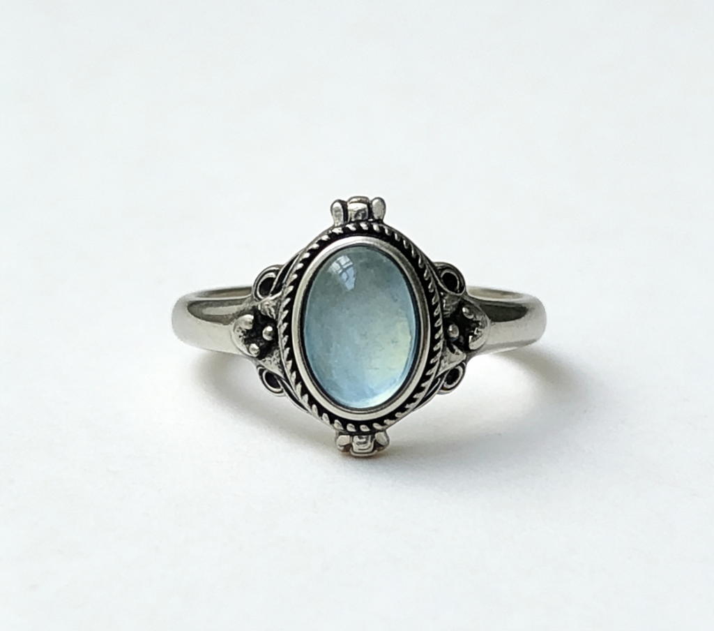 Vintage European Light Blue Crystal Ring | Adjustable Open Band Statement Ring