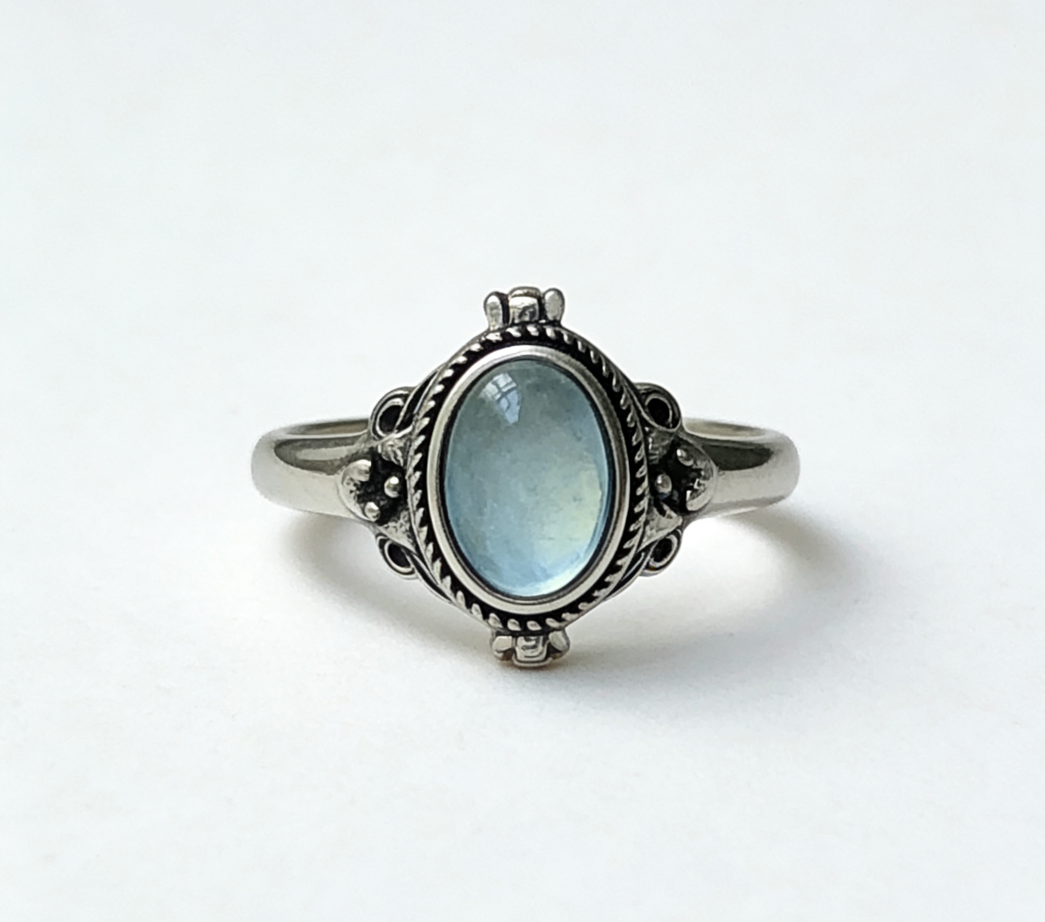 Vintage European Light Blue Crystal Ring | Adjustable Open Band Statement Ring