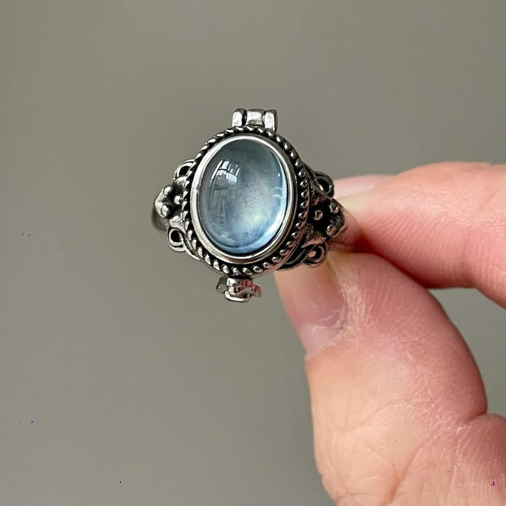 Vintage European Light Blue Crystal Ring | Adjustable Open Band Statement Ring