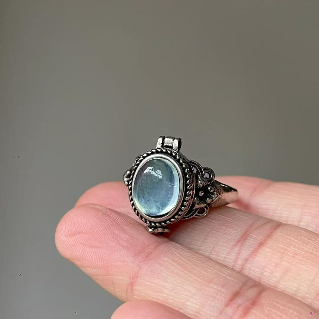 Vintage European Light Blue Crystal Ring | Adjustable Open Band Statement Ring