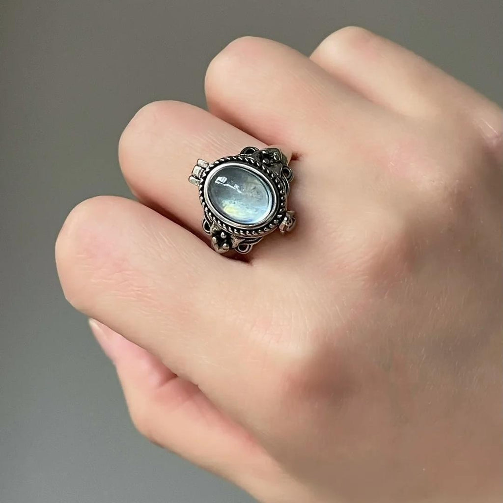 Vintage European Light Blue Crystal Ring | Adjustable Open Band Statement Ring