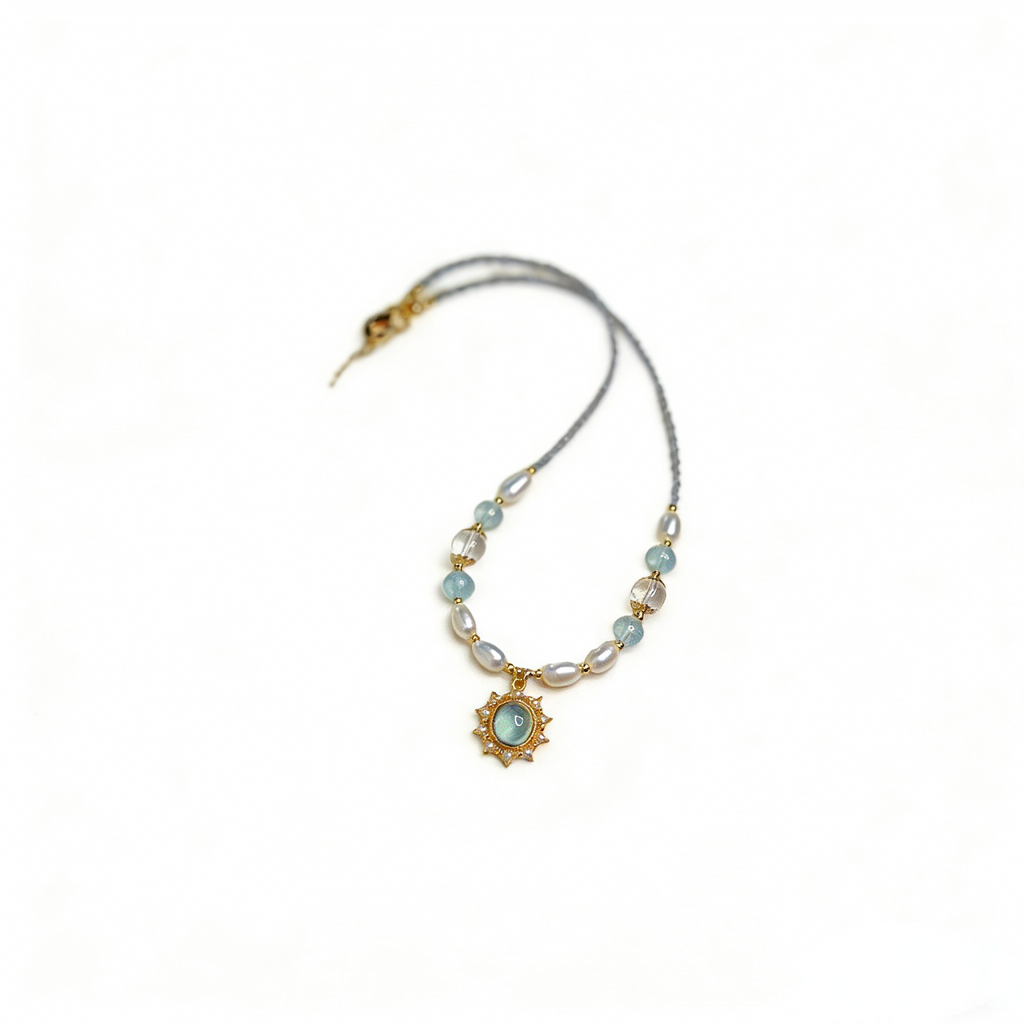 Mermaid's Whisper Aquamarine Pearl Necklace | Elegant Crystal Collarbone Chain