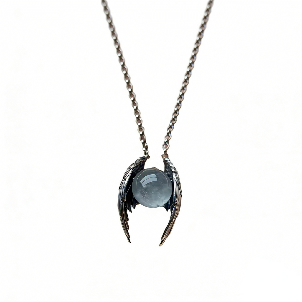 Ghost Wing Crystal Necklace | Vintage Angel Wings Pendant with Natural Stone