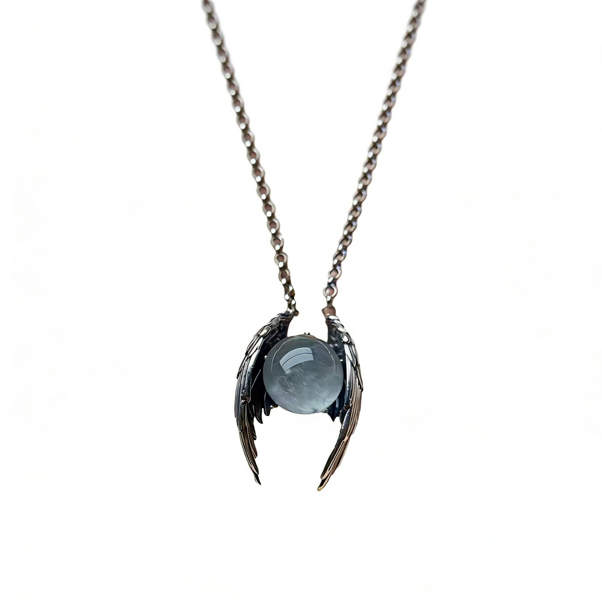 Ghost Wing Crystal Necklace | Vintage Angel Wings Pendant with Natural Stone