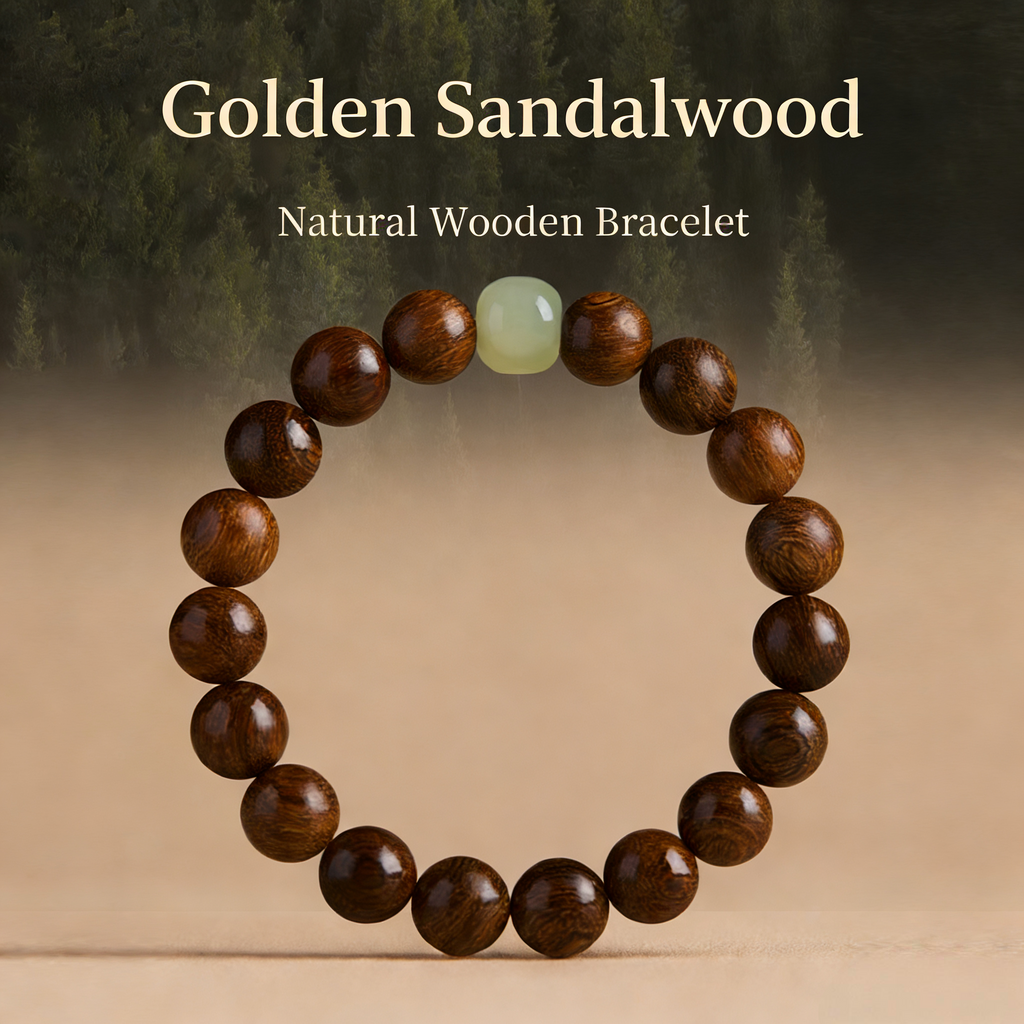 Natural Golden Sandalwood Bead Bracelet | Vintage Buddhist Prayer Beads Mala