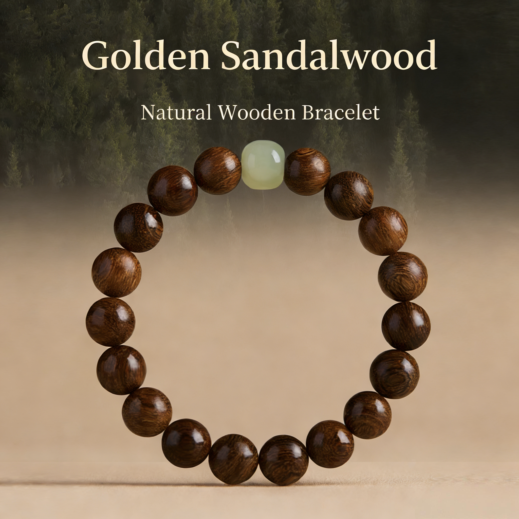 Natural Golden Sandalwood Bead Bracelet | Vintage Buddhist Prayer Beads Mala