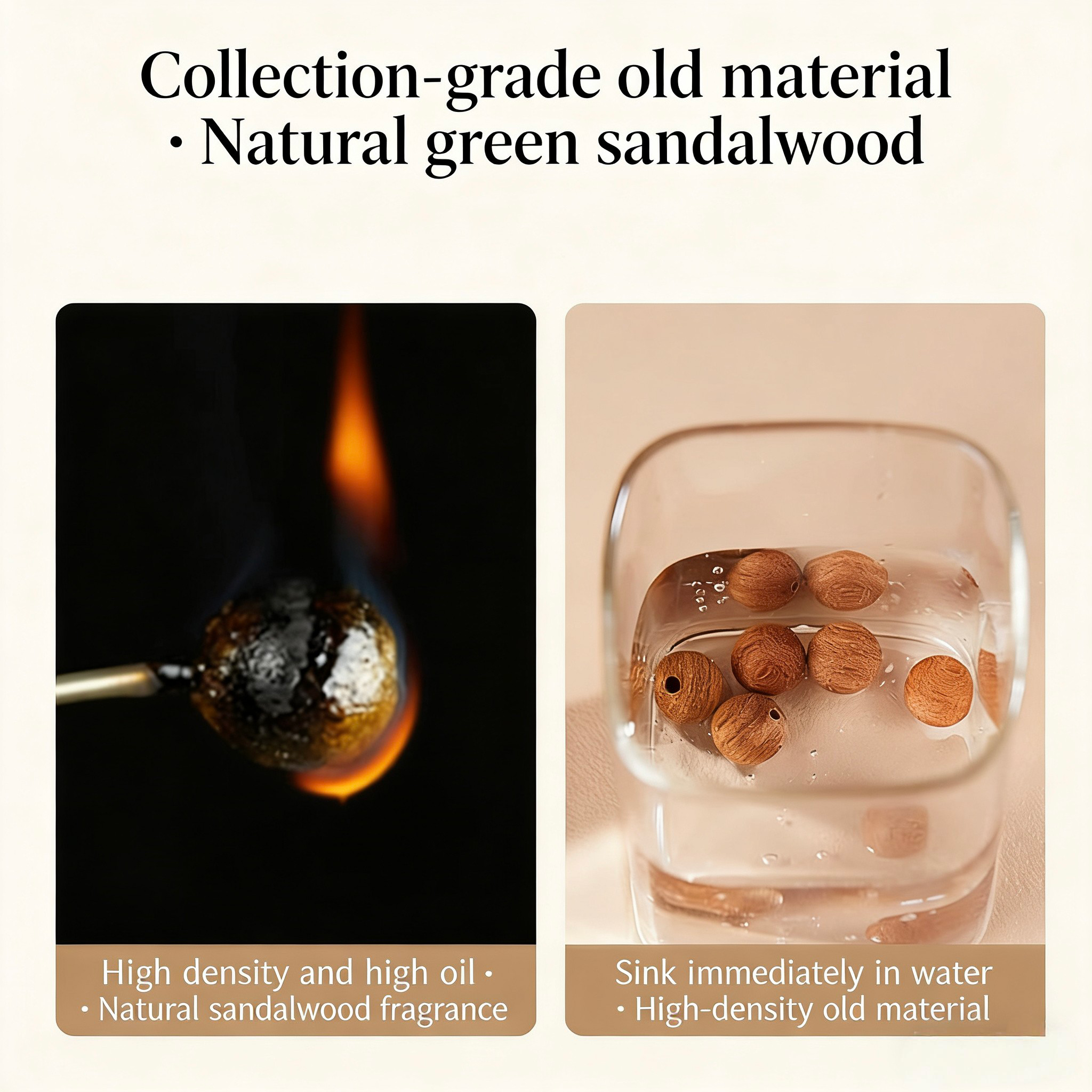 Natural Golden Sandalwood Bead Bracelet | Vintage Buddhist Prayer Beads Mala