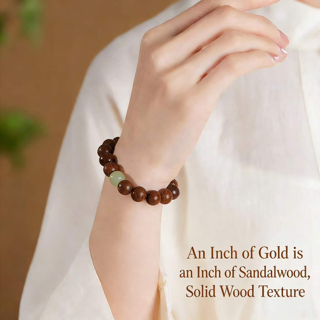 Natural Golden Sandalwood Bead Bracelet | Vintage Buddhist Prayer Beads Mala