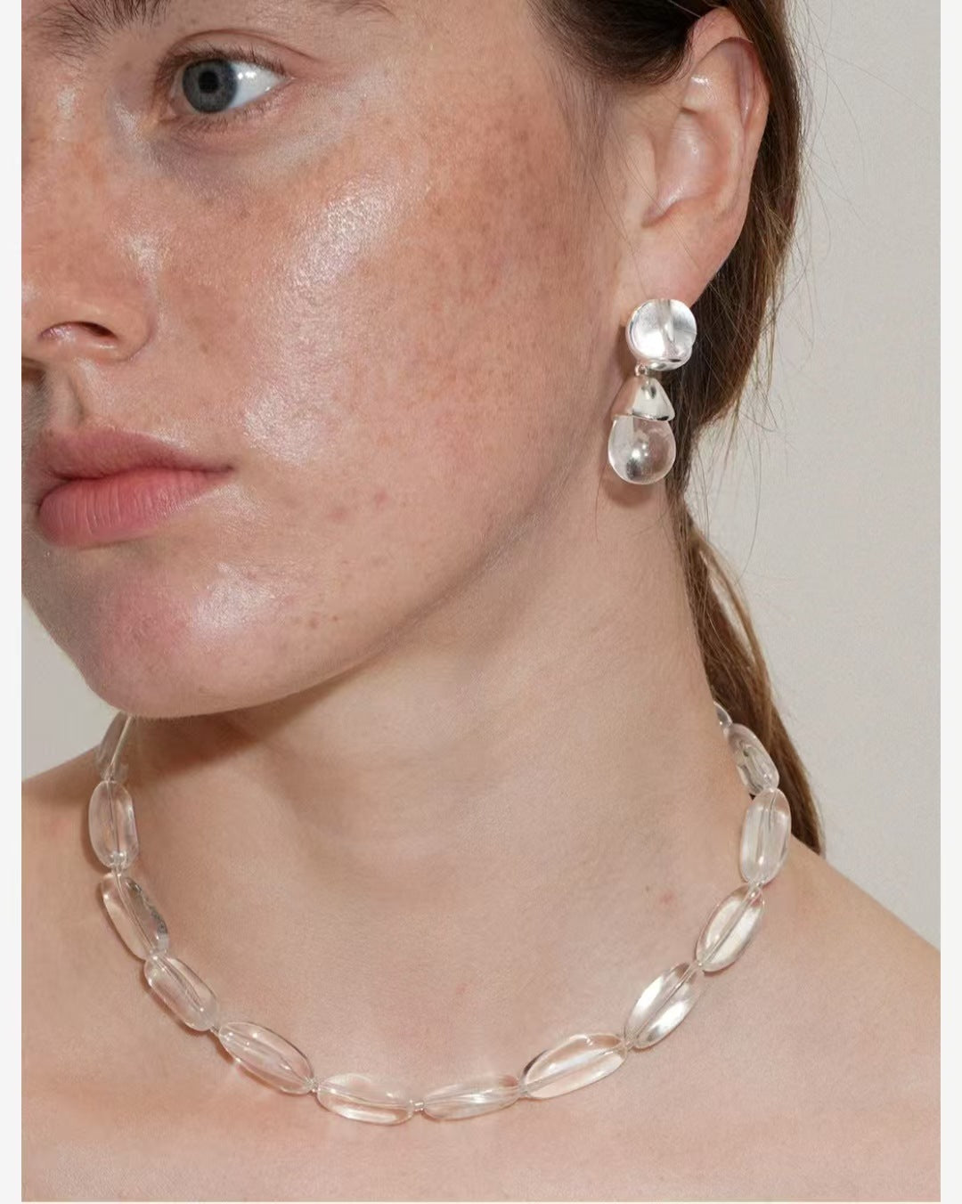 Natural Clear Quartz Earrings | Irregular Round Crystal Drop Earrings