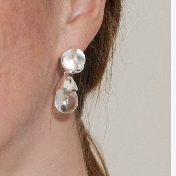 Natural Clear Quartz Earrings | Irregular Round Crystal Drop Earrings