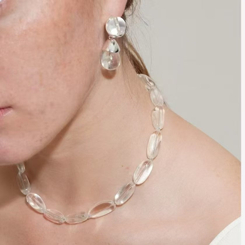 Natural Clear Quartz Earrings | Irregular Round Crystal Drop Earrings