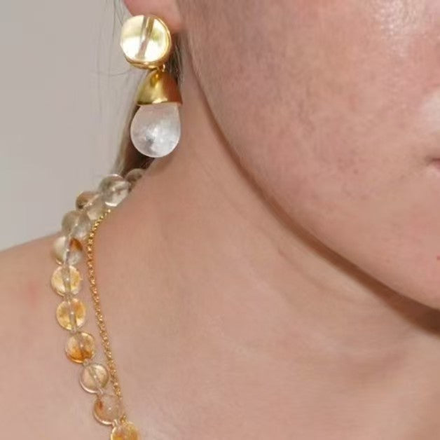 Natural Clear Quartz Earrings | Irregular Round Crystal Drop Earrings